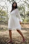 Buy_Mangalmay by Aastha_White Slip Shantoon Plain Round Neck Puff Sleeve Fit And Flare Dress _Online_at_Aza_Fashions