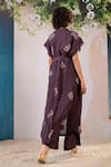 Shop_Arcvsh By Pallavi Singh_Purple Linen Embroidery Mandarin Collar Dahlia Print Long Top With Pant _at_Aza_Fashions