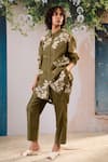 Buy_Arcvsh By Pallavi Singh_Green Cotton, Silk, Chanderi Floral Blossom Print Oversize Shirt With Pant _at_Aza_Fashions
