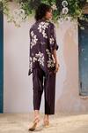 Shop_Arcvsh By Pallavi Singh_Purple Silk Embroidery Mandarin Collar Blossom Print Kaftan Top With Pant _at_Aza_Fashions