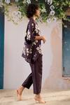 Shop_Arcvsh By Pallavi Singh_Purple Silk Embroidery Mandarin Collar Blossom Print Kaftan Top With Pant _Online_at_Aza_Fashions