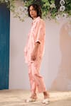 Buy_Arcvsh By Pallavi Singh_Pink , Chanderi Shawl Neck Rosette Print Shirt With Pant 