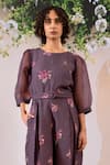 Arcvsh by Pallavi Singh_Purple Jumpsuit Linen Printed Block Round Digital With Belt _Online_at_Aza_Fashions