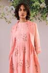 Arcvsh By Pallavi Singh Pink Cotton, Chanderi, Organza Embroidery Round Neck, Gathered Dress With Jacket Online at Aza Fashions Arcvsh By Pallavi Singh_Pink Cotton, Chanderi, Organza Embroidery Round Neck, Gathered Dress With Jacket _Online_at_Aza_Fashions
