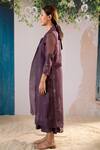 Shop_Arcvsh By Pallavi Singh_Purple Bamboo, Organza Embroidery Round Floral Print Midi Dress With Jacket _at_Aza_Fashions