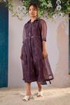 Buy_Arcvsh By Pallavi Singh_Purple Linen, Organza Embroidery Round Neck, Floral Print Dress With Jacket _at_Aza_Fashions