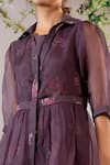 Shop_Arcvsh By Pallavi Singh_Purple Linen, Organza Embroidery Round Neck, Floral Print Dress With Jacket _Online_at_Aza_Fashions