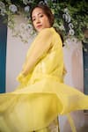 Shop Arcvsh By Pallavi Singh Yellow Organza Embroidery Round Neck, Collared Floral Print Jumpsuit With Jacket Online at Aza Fashions Shop_Arcvsh By Pallavi Singh_Yellow Organza Embroidery Round Neck, Collared Floral Print Jumpsuit With Jacket _Online_at_Aza_Fashions