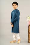 Buy_Little Brats_Blue Roman Silk Embroidered Stripe Placed Pattern Placket Kurta With Churidar _Online_at_Aza_Fashions