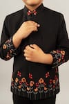 Little Brats_Black Viscose Blend Embroidered Floral Placed Prince Coat With Pant _Online_at_Aza_Fashions
