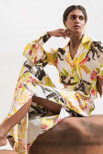 Buy_That Thing You Love_Multi Color Satin Collared Floral Print Shirt And Pant Set _Online_at_Aza_Fashions