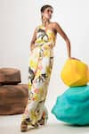 Buy_That Thing You Love_Multi Color Satin Printed Floral One Shoulder Jumpsuit With Belt  _at_Aza_Fashions