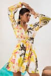 Buy_That Thing You Love_Multi Color Satin Printed Floral V Neck Short Dress  _Online_at_Aza_Fashions