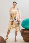 Buy_That Thing You Love_Multi Color Organza Collared Floral Print Satin Trench Coat _at_Aza_Fashions