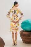 Shop_That Thing You Love_Multi Color Satin, Organza, Cotton Square Neck Botanic Pattern A-line Dress _at_Aza_Fashions