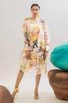 Buy_That Thing You Love_Multi Color Satin, Organza, Cotton Botanic Pattern Dress With Sheer Trench Coat _at_Aza_Fashions