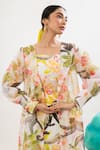 Shop_That Thing You Love_Multi Color Satin, Organza, Cotton Botanic Pattern Dress With Sheer Trench Coat 