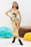 That Thing You Love_Multi Color Satin Monkey And Floral Botanic Patterns Corset & Draped Skirt Set _Online_at_Aza_Fashions