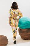 Shop_That Thing You Love_Multi Color Satin Monkey And Floral Botanic Patterns Round Draped Top _at_Aza_Fashions