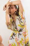 Buy_That Thing You Love_Multi Color Satin, Cotton Embroidery Collared Botanic Pattern Draped Shirt Dress _Online_at_Aza_Fashions
