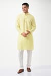 Taroob_Yellow Silk Embroidered Chikankari Paisley Kurta Set  _Online_at_Aza_Fashions