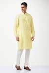 Taroob_Yellow Silk Embroidered Chikankari Paisley Kurta Set  _at_Aza_Fashions