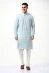 Buy_Taroob_Blue Silk Embroidered Chikankari And Sequin Work Full Sleeve Kurta Set  _at_Aza_Fashions