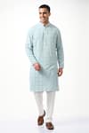 Taroob_Blue Silk Embroidered Chikankari And Sequin Work Full Sleeve Kurta Set  _at_Aza_Fashions