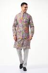 Buy_Taroob_Grey 100% Silk Embroidery Thread Kalamkari Nehru Jacket  _at_Aza_Fashions