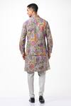 Shop_Taroob_Grey 100% Silk Embroidery Thread Kalamkari Nehru Jacket  _at_Aza_Fashions