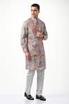 Buy_Taroob_Grey 100% Silk Embroidery Thread Kalamkari Nehru Jacket  _Online_at_Aza_Fashions