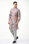 Shop_Taroob_Grey 100% Silk Embroidery Thread Kalamkari Nehru Jacket  _Online_at_Aza_Fashions