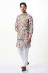 Taroob_White 100% Silk Embroidery Thread Sleeveless Kalamkari Nehru Jacket  _Online_at_Aza_Fashions