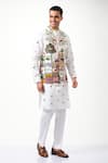 Buy_Taroob_White 100% Silk Embroidery Moroccan Kalamkari Nehru Jacket  _Online_at_Aza_Fashions