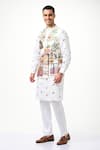 Shop_Taroob_White 100% Silk Embroidery Moroccan Kalamkari Nehru Jacket  _Online_at_Aza_Fashions