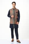 Buy_Taroob_Blue Silk Embroidery Kashmiri Sozni Nehru Jacket  _at_Aza_Fashions