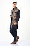 Taroob_Blue Silk Embroidery Kashmiri Sozni Nehru Jacket  _Online_at_Aza_Fashions