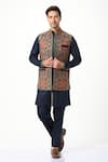 Taroob_Blue Silk Embroidery Kashmiri Sozni Nehru Jacket  _at_Aza_Fashions