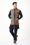 Buy_Taroob_Blue Silk Embroidery Kashmiri Sozni Nehru Jacket  