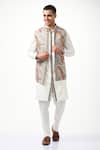 Buy_Taroob_White Silk Embroidery Paisley Kashmiri Modi Jacket  _at_Aza_Fashions