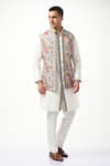 Buy_Taroob_White Silk Embroidery Paisley Kashmiri Modi Jacket  _Online_at_Aza_Fashions