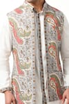 Shop_Taroob_White Silk Embroidery Paisley Kashmiri Modi Jacket  _Online_at_Aza_Fashions