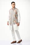 Taroob_White Silk Embroidery Paisley Kashmiri Modi Jacket  _at_Aza_Fashions