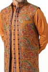 Taroob_Yellow Silk Embroidery Paisley Kashmiri Modi Jacket  _Online_at_Aza_Fashions