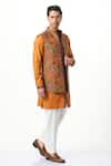 Shop_Taroob_Yellow Silk Embroidery Paisley Kashmiri Modi Jacket  _Online_at_Aza_Fashions