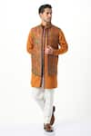 Taroob_Yellow Silk Embroidery Paisley Kashmiri Modi Jacket  _at_Aza_Fashions