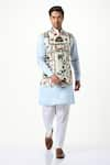 Shop_Taroob_White Silk Embroidery Safari Kalamkari Work Bundi Jacket  _Online_at_Aza_Fashions