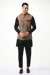 Buy_Taroob_Black Silk Embroidery Sozni Kashmiri Nehru Jacket  _at_Aza_Fashions