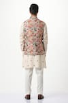 Shop_Taroob_White 100% Silk Print Kalamkari Paisley Swirl Nehru Jacket  _at_Aza_Fashions