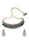 Shop_Moh-Maya By Disha Khatri_Silver Plated Pearls, Stones Choker Set _at_Aza_Fashions